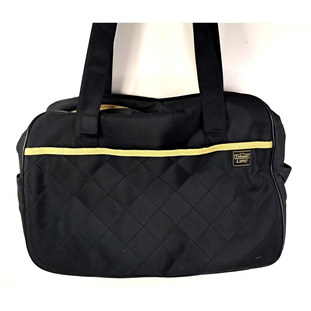 Enfamil Lipil Diaper Bag Black Tan Polka Dot Lining Infant Formula Pocket 14x9x5